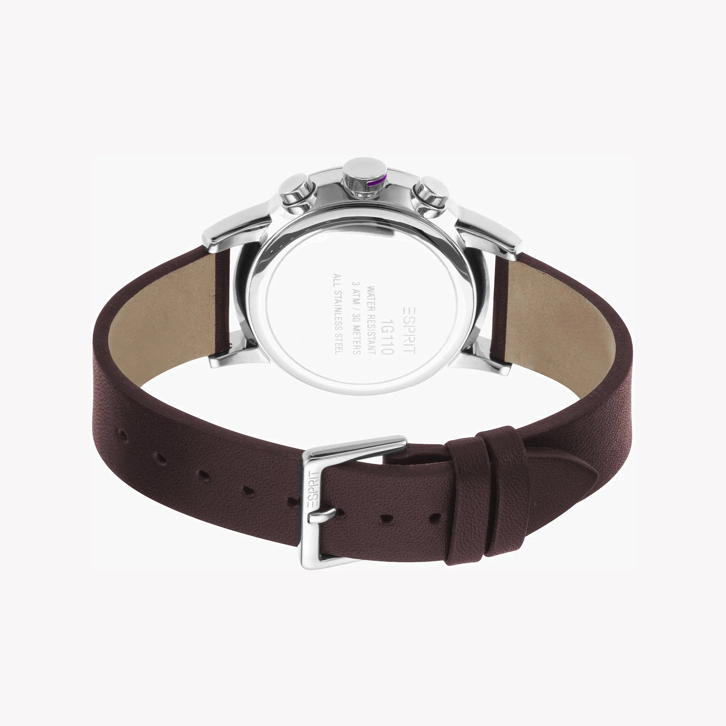 Esprit Men's Brown Leather Watch, Black Dial | ES1G013M0075-2